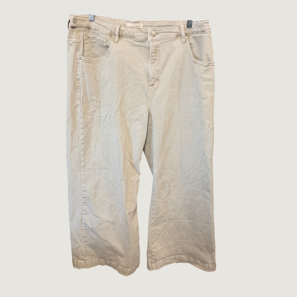 Risen Jeans Wide Leg Pants Women 3XL Tan Khaki High Rise Cropped Denim PWC21057X